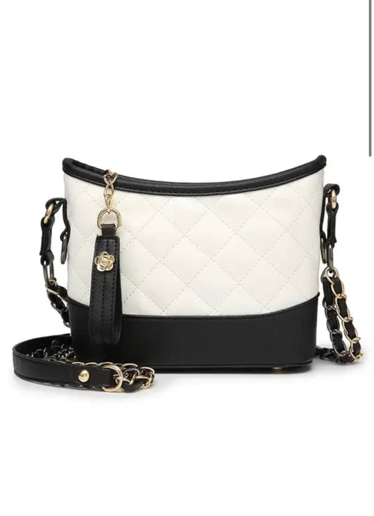 ACCITY QUILTED COLOR BLOCK PURSE SHOULDER BAG - White & Black