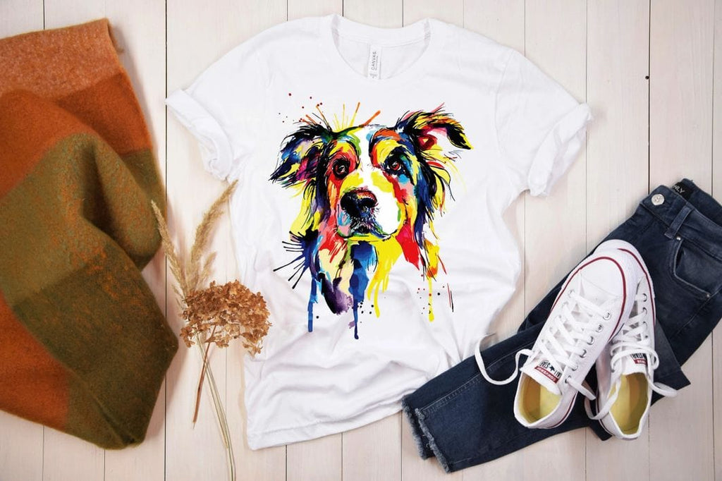 Customs By KC  All Products S / Short-Sleeve Shirt Border Collie Colorful Print