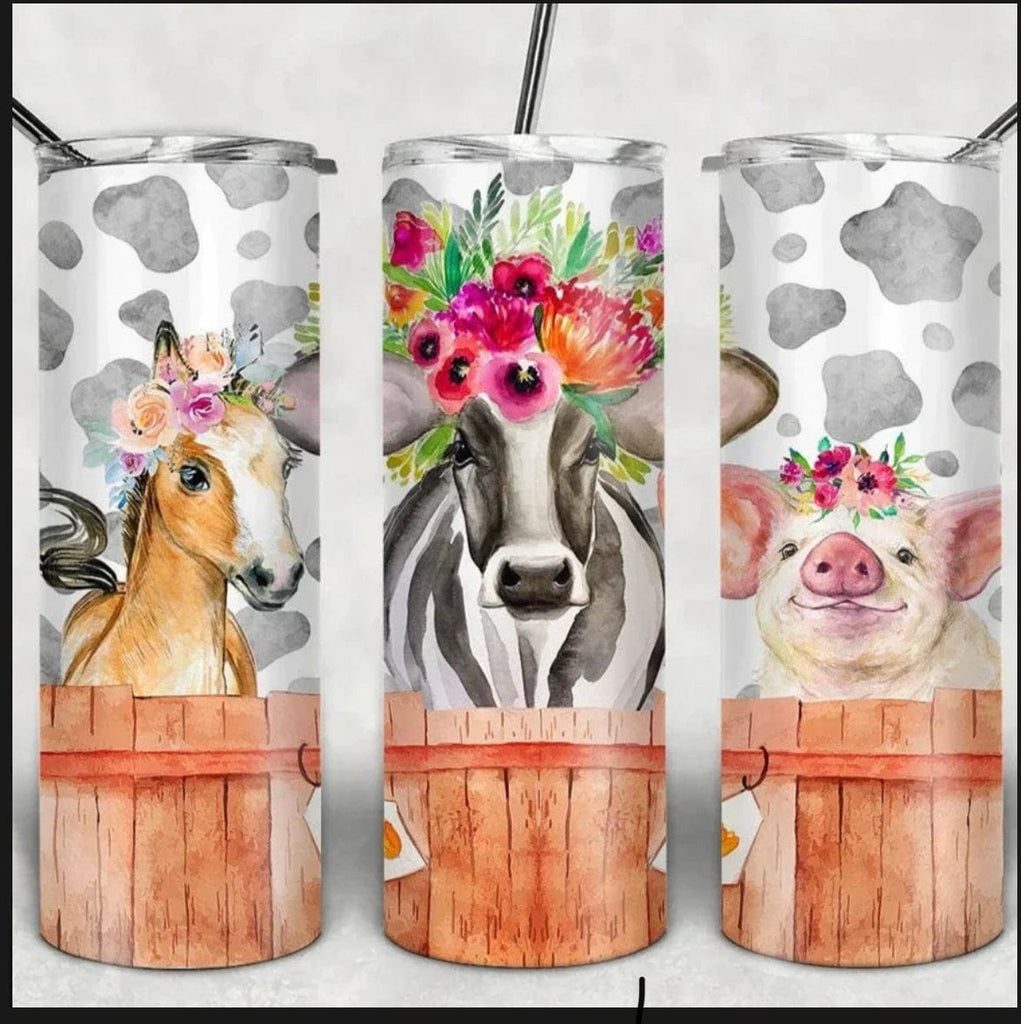 Customs By KC Floral Farm Animals Tumbler