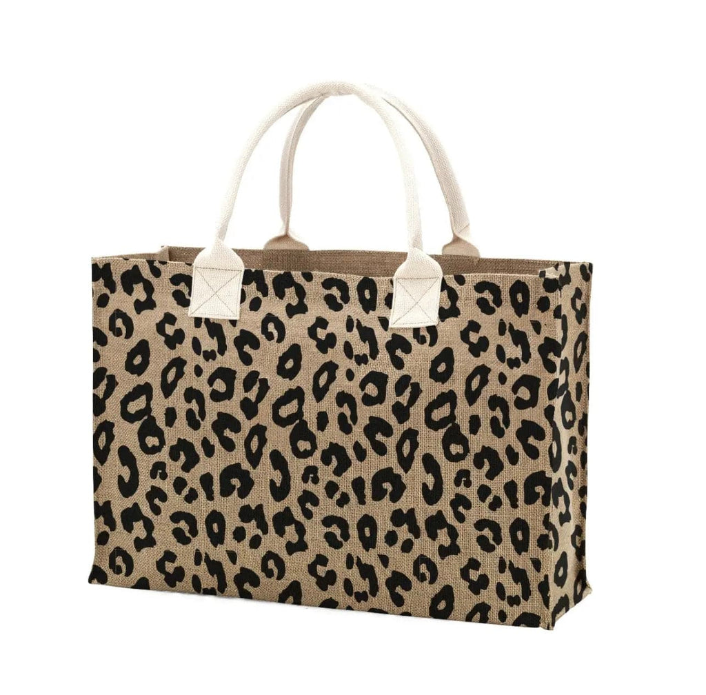 Customs By KC  Leopard Burlap Tote Bag