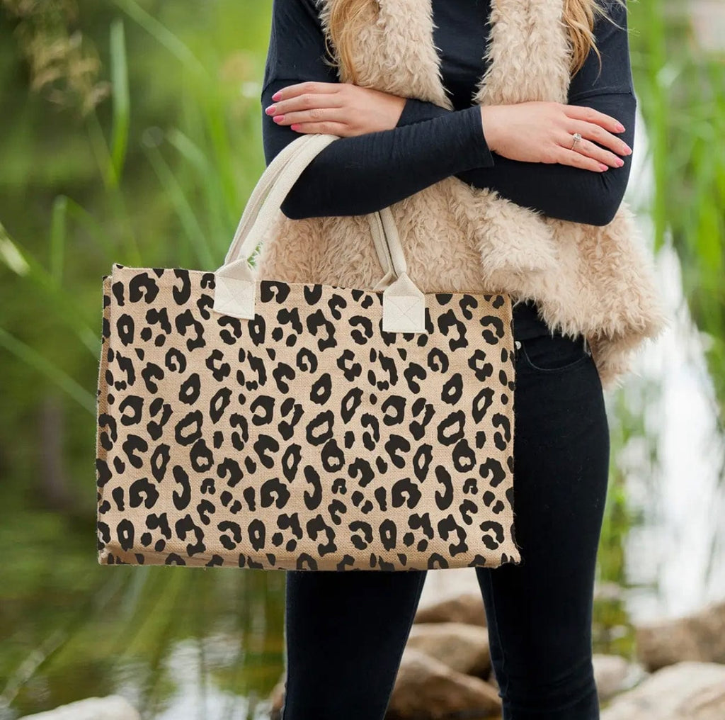 Customs By KC  Leopard Burlap Tote Bag