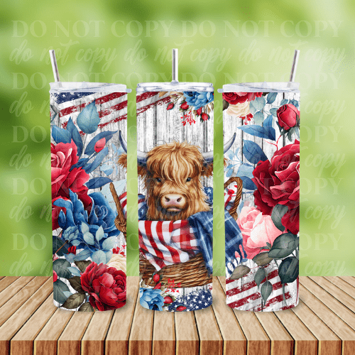 Customs By KC Tumbler Floral highland cow Tumbler