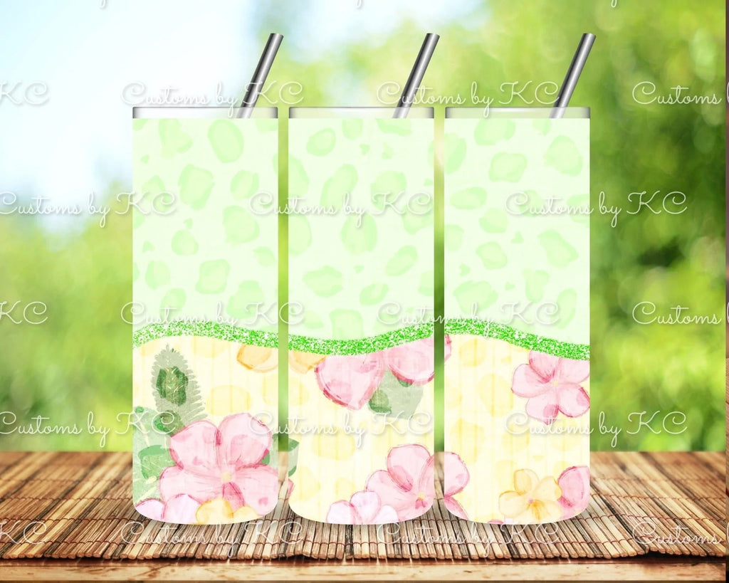 Customs By KC Tumbler Green And Flower Leopard Tumbler