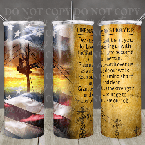 Customs By KC Tumbler Linemans prayer Tumbler