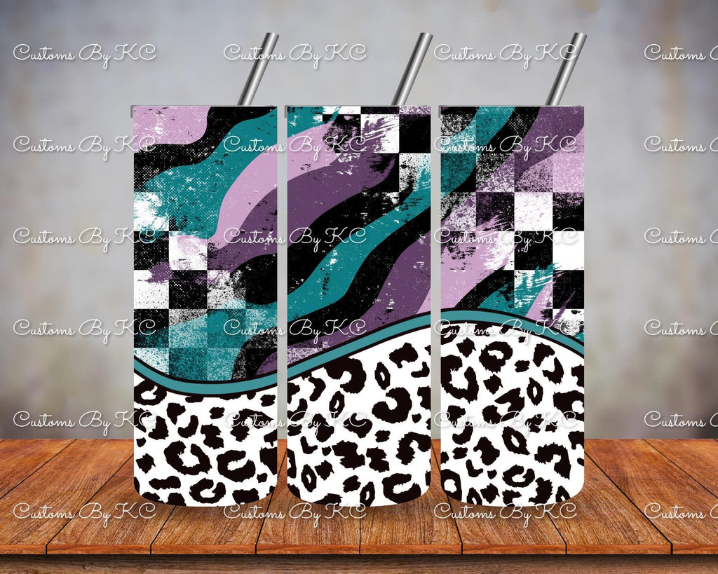 Customs By KC Tumbler multicolor cow prints - blue & purple