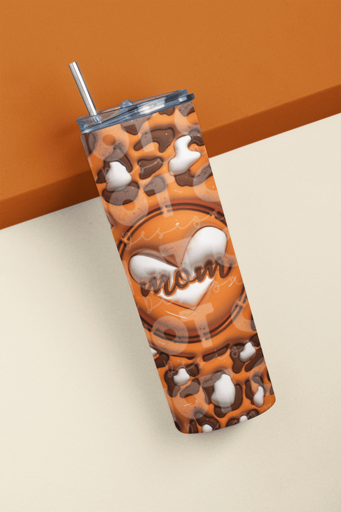 Customs By KC Tumbler Orange Leopard Mom Tumbler